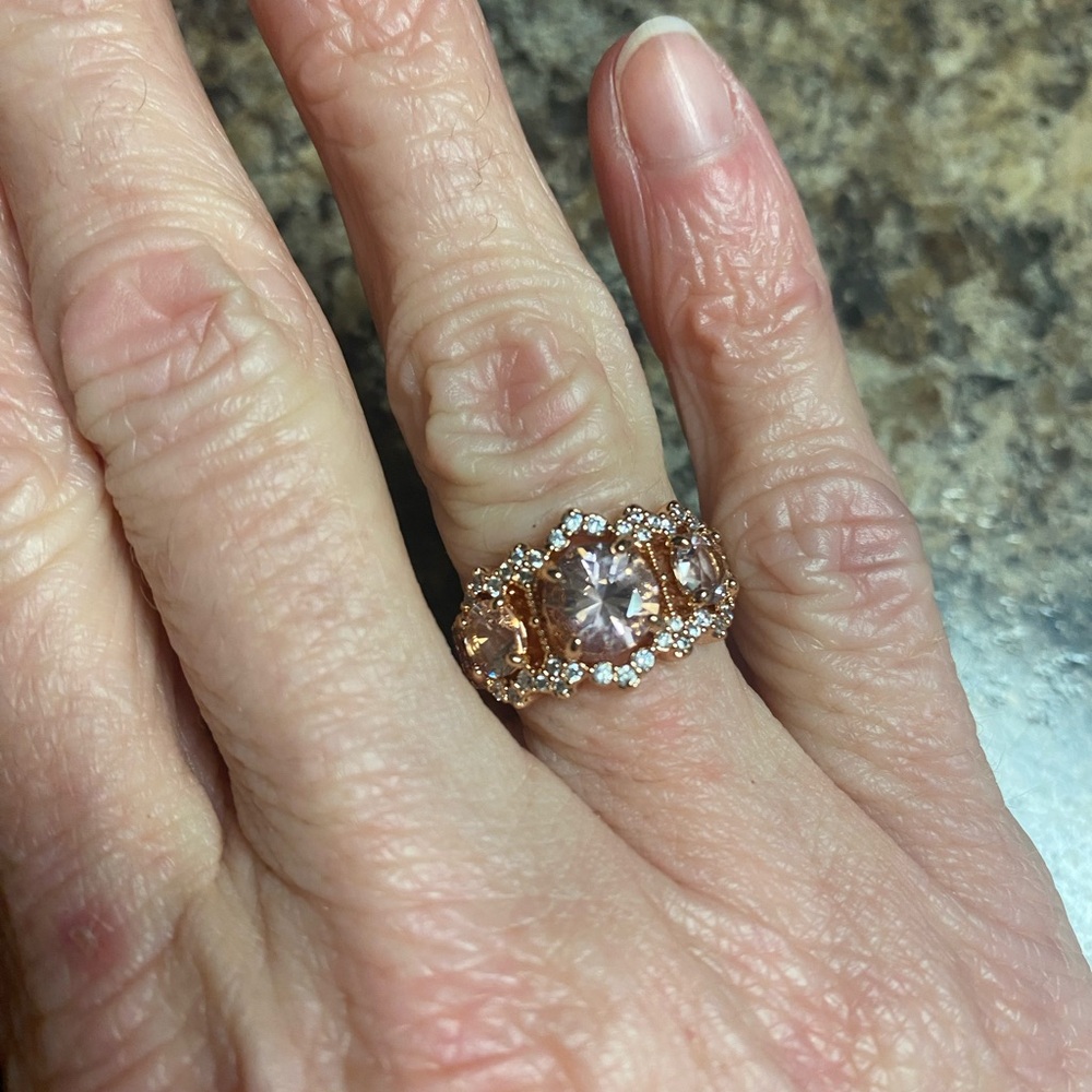 New Ring Bomb Size 6 Morganite CZ Rose Gold Plated Reign Princess Coll MSRP $134